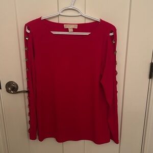 Sexy NWOT Michael Kors Peek-A-Boo Jeweled  Arm Vibrant Red Top, size M